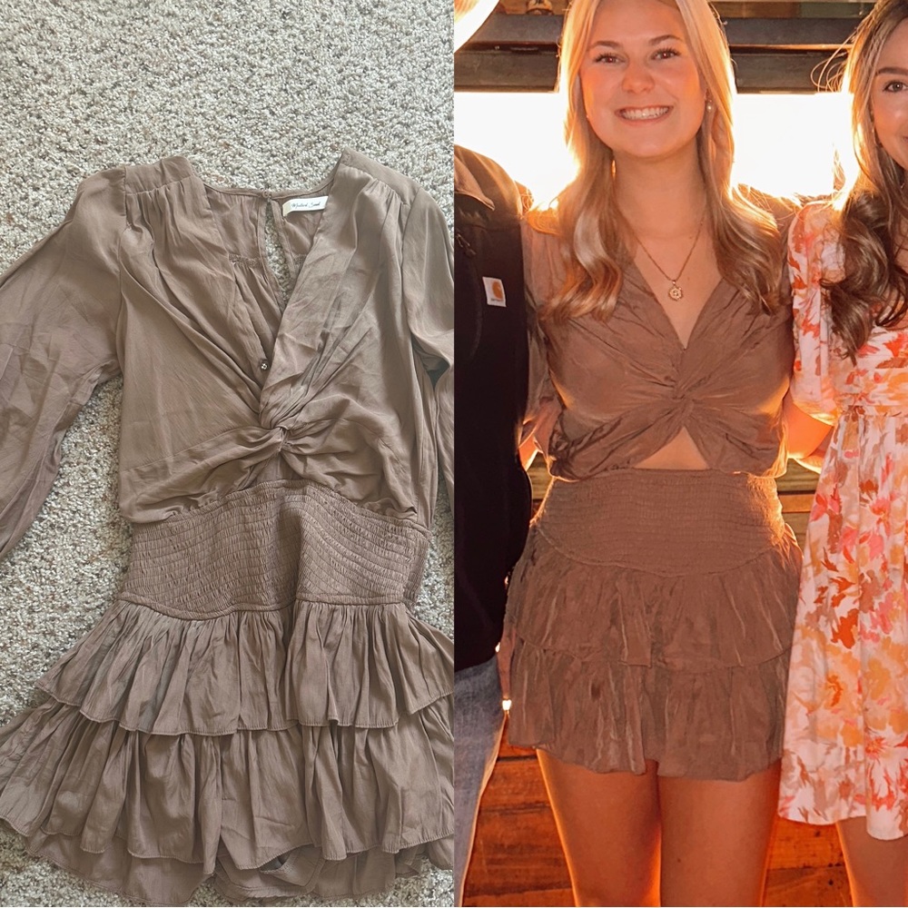 Brown long sleeve country mini dress